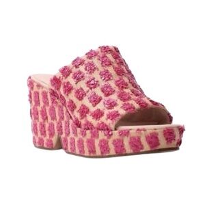 Cecelia New York Frost Platform Wedge Slide Sandals in Pink Pom - 9
